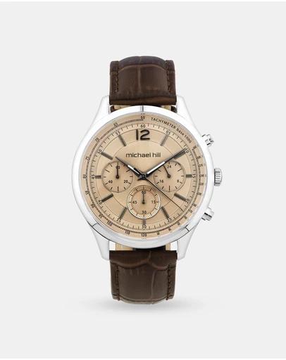 Men's Chronograph Watch in Stainless Steel & Brown Leather