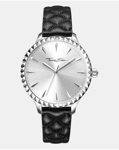 Pyramid Steel Black Leather Watch