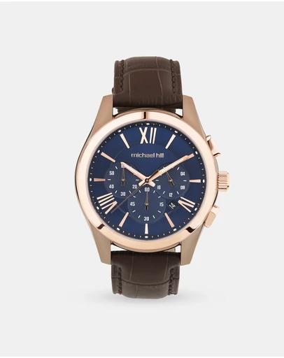 Men's Chronograph Watch in Brown Tone Stainless Steel and Brown Leather