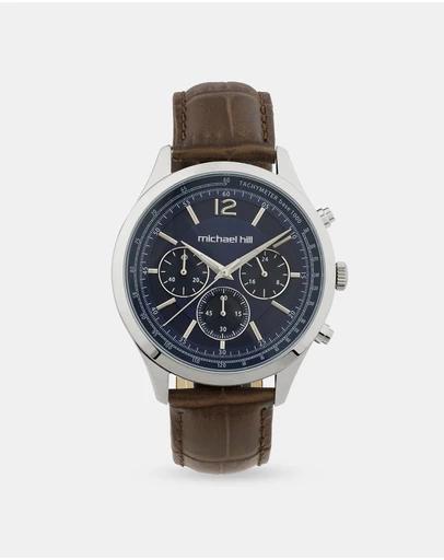 Men's Chronograph Watch in Stainless Steel & Brown Leather