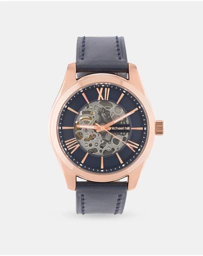 Automatic Skeleton Watch In Rose Tone Stainless Steel And Leather